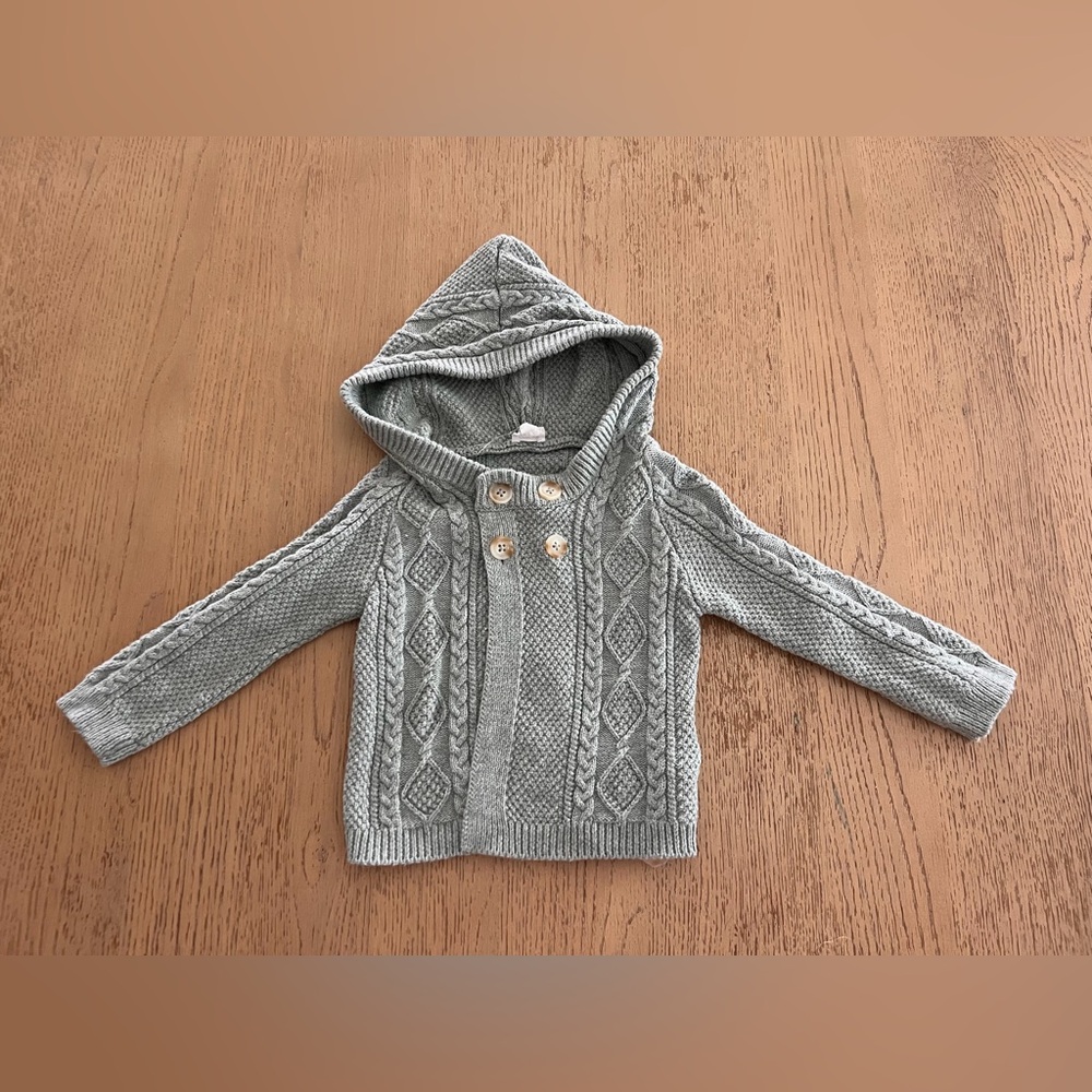 Jamie Kay baby Hooded Cable Knit Jacket sweater 6-12 months blue/green